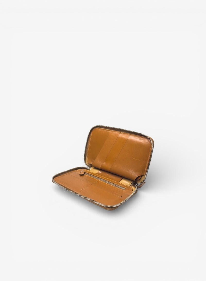 Emery Leather Travel Folio Wallet, Compact Zip Organizer for Passport, Cards & Documents (Cognac) - Image 5
